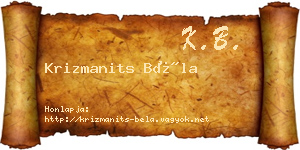 Krizmanits Béla névjegykártya